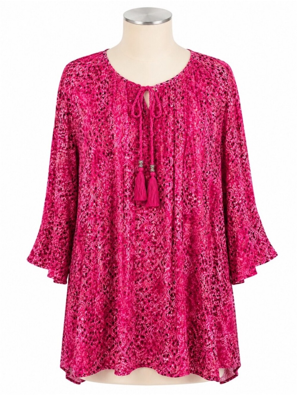 Catherines Fuchsia Tassel-Tie Peasant Top size 1X
